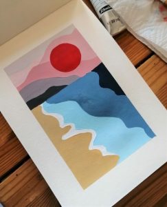 Skizze Gouache Sonnenuntergang Meer abstrakt von Bettina Mathar